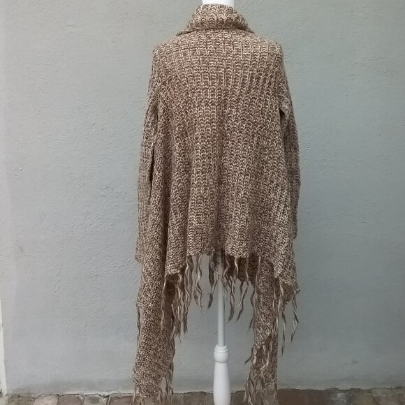 Akualan Sweater Cardigan Women's Size Small Brown Open Boho Fringe Boho Preppy - Picture 6 of 7